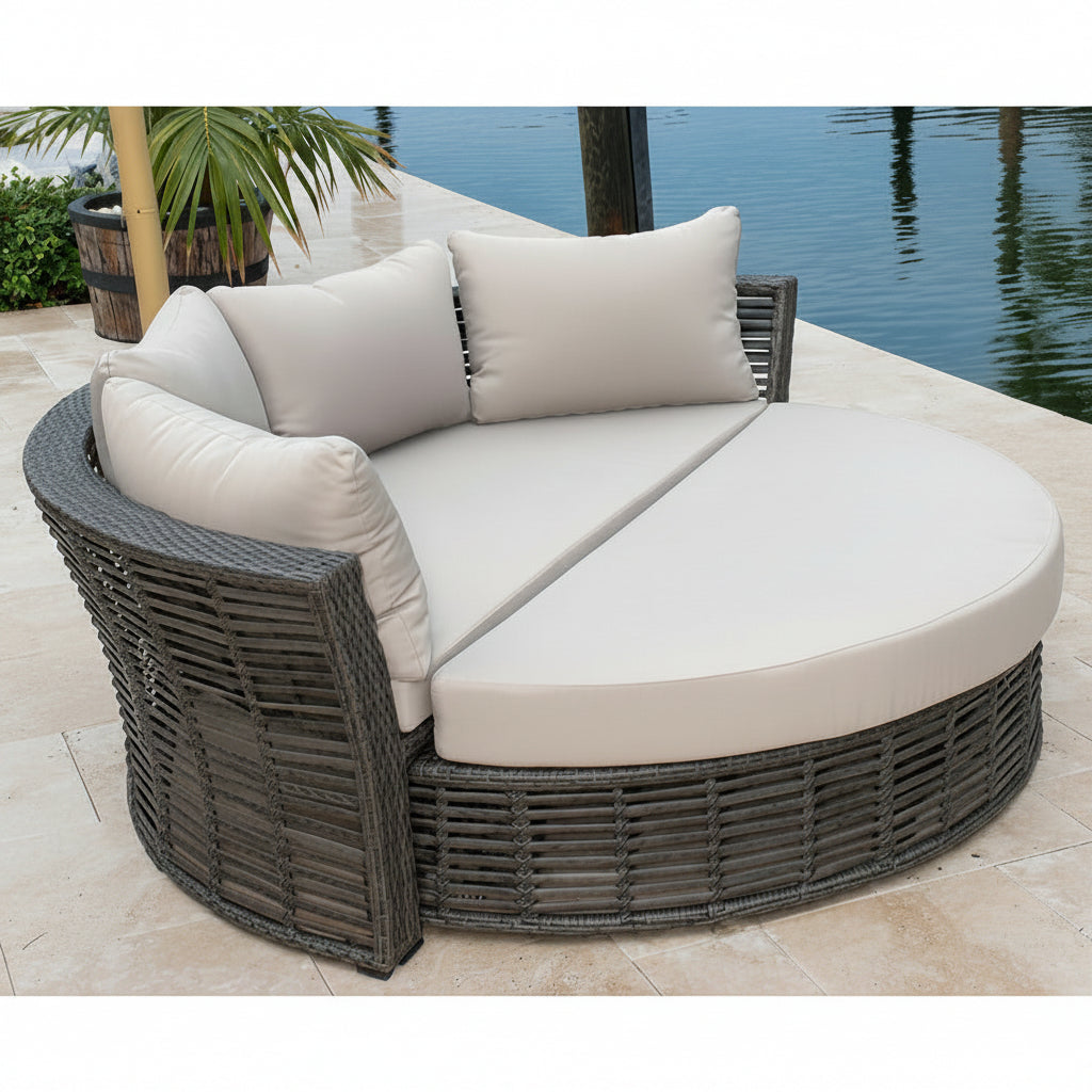 Panama Jack Graphite Wicker Aluminum Outdoor Canopy Daybed with Cushions