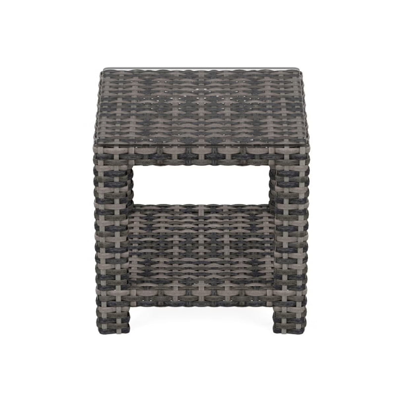 Forever Patio Cavalier Wicker Outdoor End Table with Shelf and Glass Top
