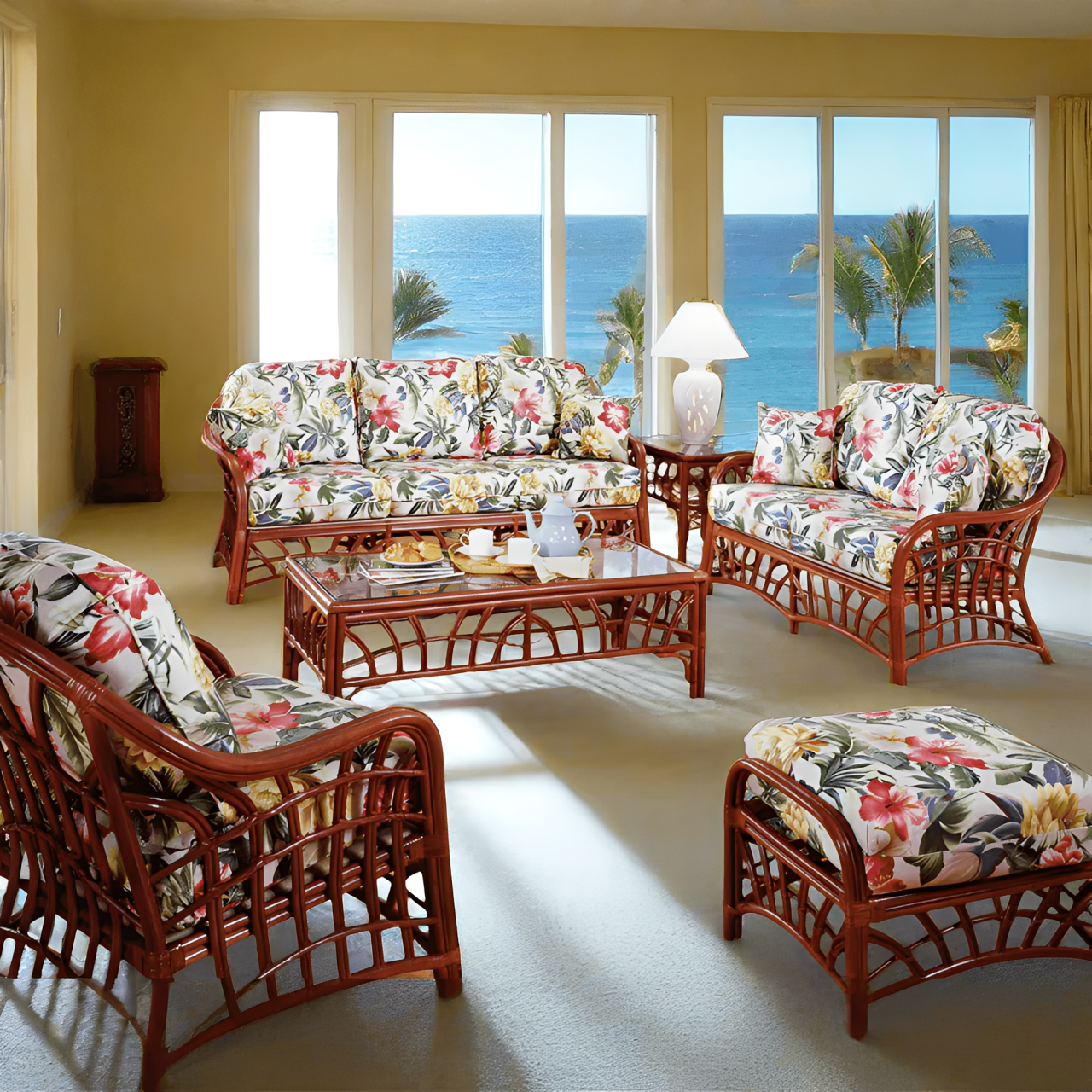 South Sea Rattan New Kauai Rattan Indoor Sofa & End Table Comfort Set