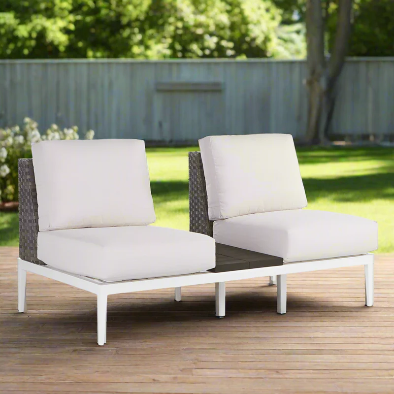 South Sea Rattan Stevie Wicker Loveseat With Tables in Middle