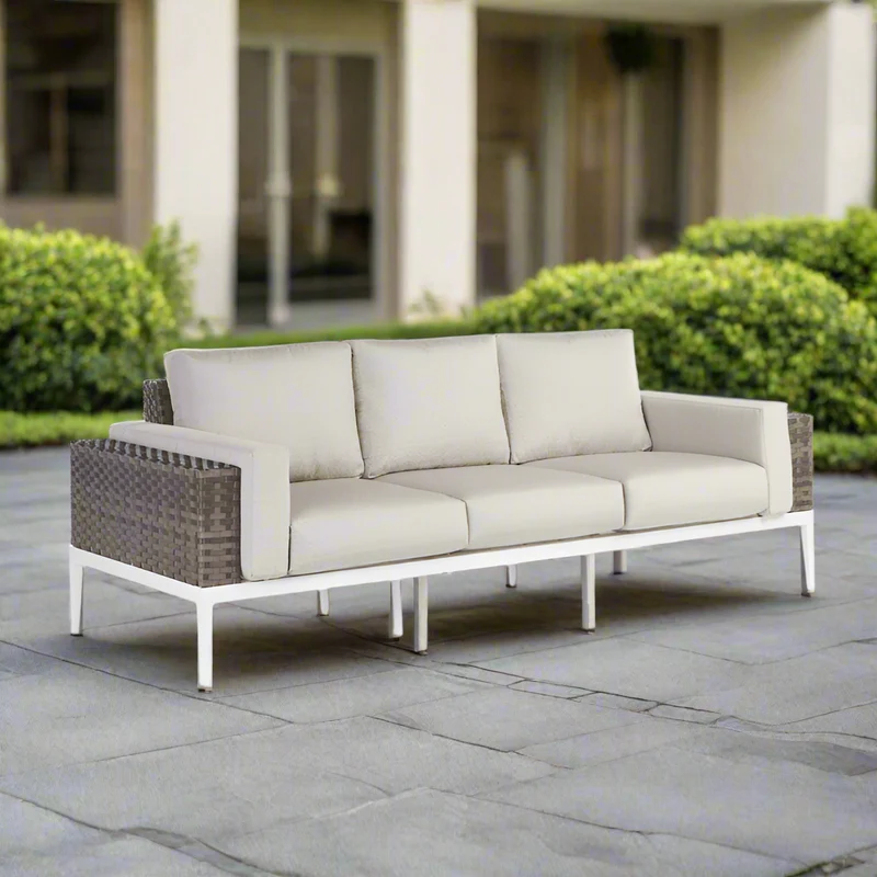 South Sea Rattan Stevie Aluminum Outdoor Sofa With Arm Bolsters
