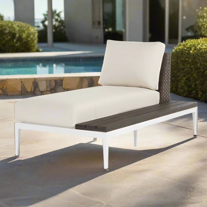 South Sea Rattan Stevie Wicker Chaise Lounge With Right Side Facing Table