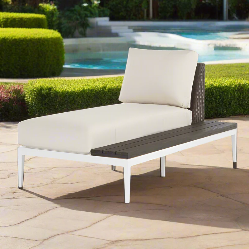 South Sea Rattan Stevie Aluminum Outdoor Chaise Lounge With Right Side Facing Table