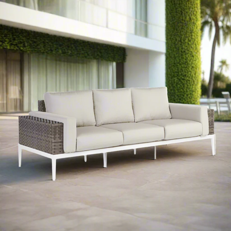 South Sea Rattan Stevie Aluminum Outdoor Sofa With Arm Bolsters