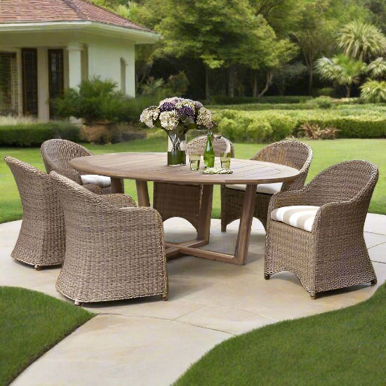Lloyd Flanders Tobago 7 Piece Teak And Woven Vinyl Oval Dining Set