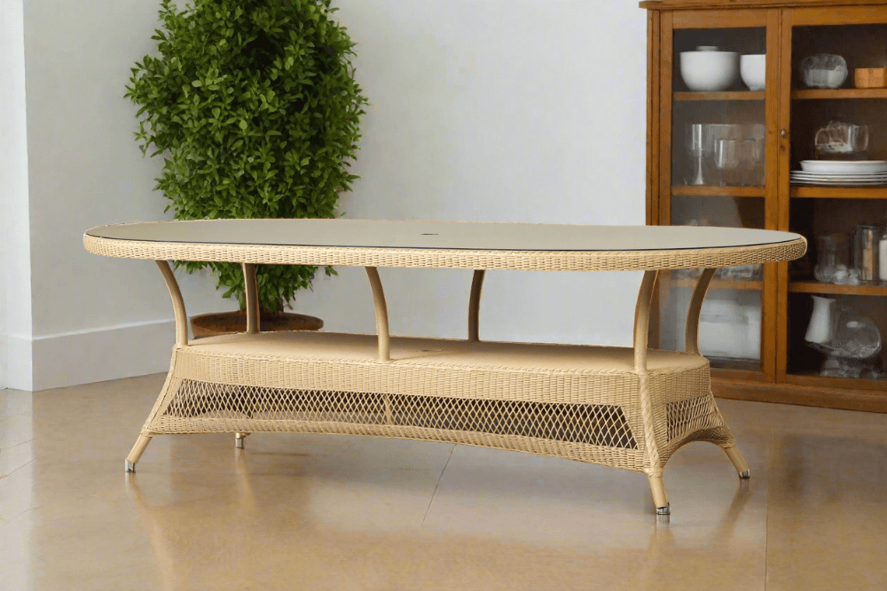 Lloyd Flanders Loom 85" Oval Umbrella Dining Table