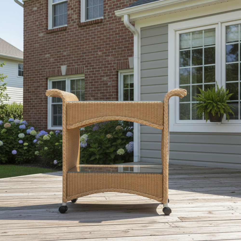 Lloyd Flanders Loom Wicker Outdoor Castered Bar Cart