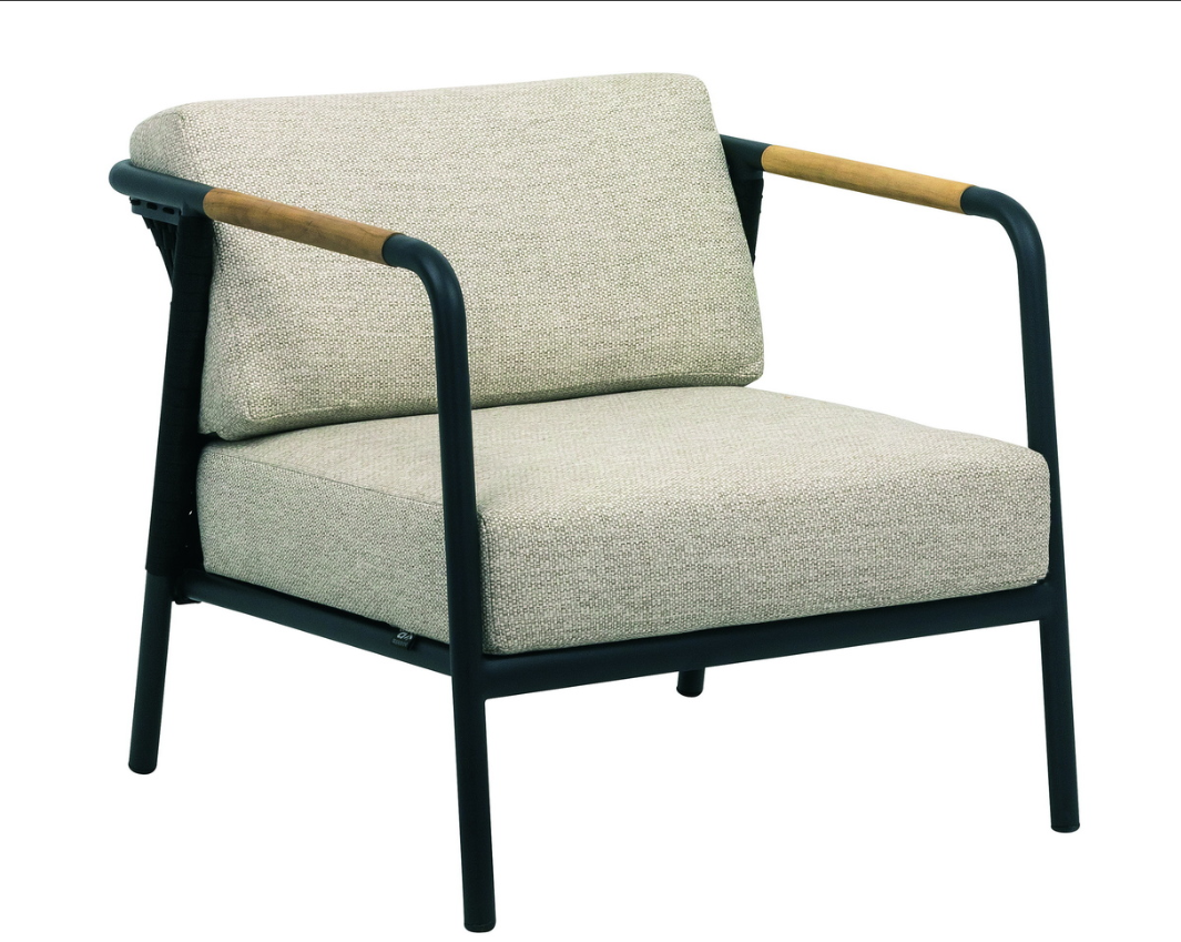 Alfresco Home Elle Belt Deep Seating Lounge Chair with Teak Armrest  & Cushion