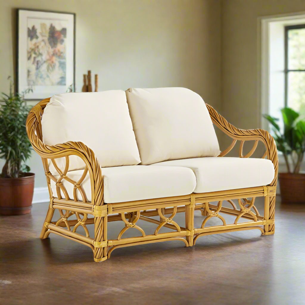 South Sea Rattan New Twist Rattan Indoor Loveseat