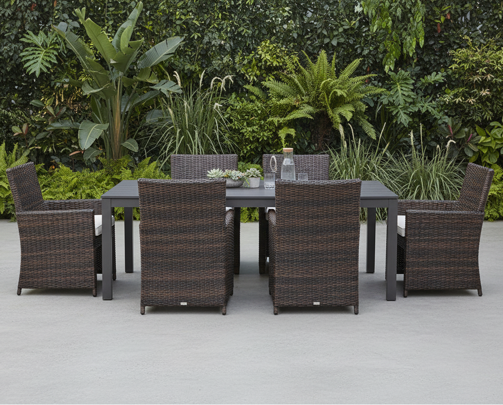 Sunset West Montecito Wicker Outdoor Dining Chair in Canvas Flax w/ Self Welt