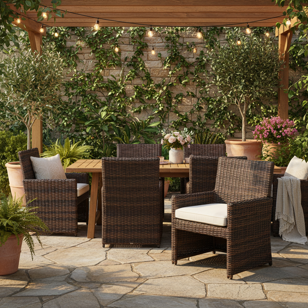 Sunset West Montecito Wicker Outdoor Dining Chair in Canvas Flax w/ Self Welt