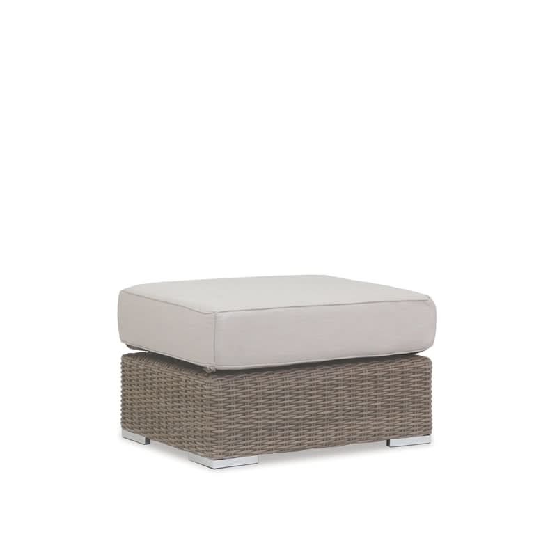 Sunset West Coronado Wicker Outdoor Ottoman With Cushions in Canvas Flax w/ Self Welt