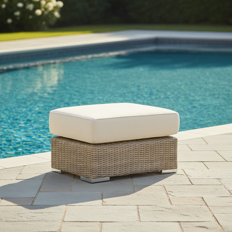 Sunset West Coronado Wicker Outdoor Ottoman - Cast Silver