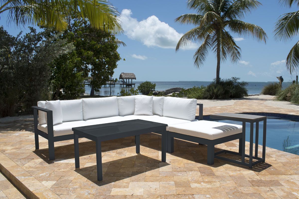 Panama Jack Sandcastle Aluminum Grey 5 Pc Sectional Set with Cushions