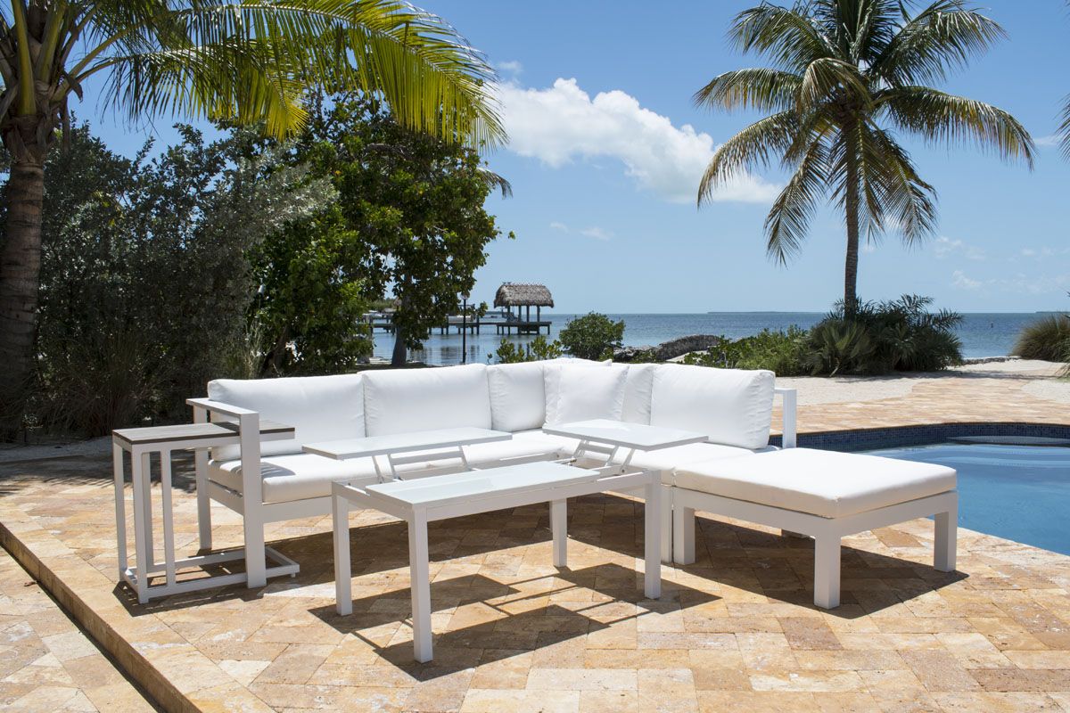 Panama Jack Sandcastle Aluminum White 5 Pc Sectional Set with Cushions