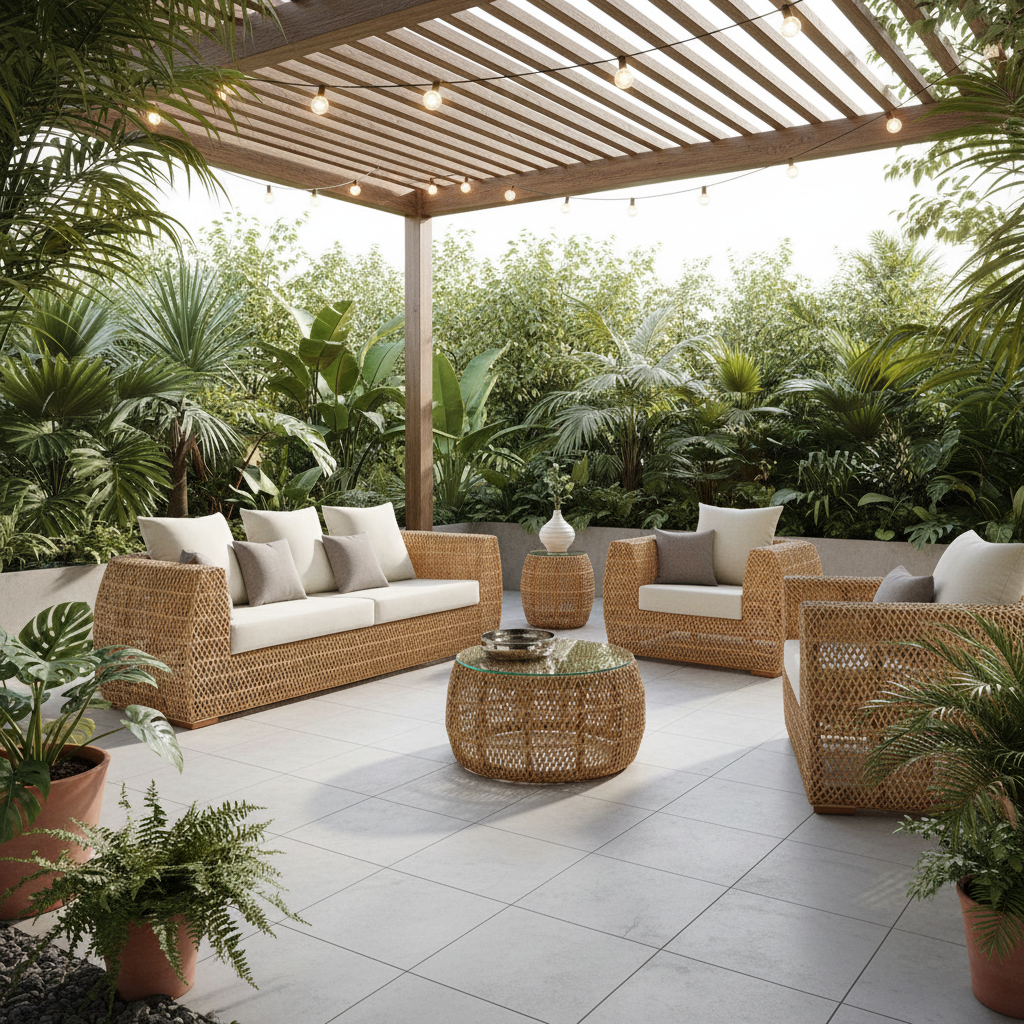 Panama Jack Sumatra Outdoor Wicker 5-Person Seating Set with Cushions