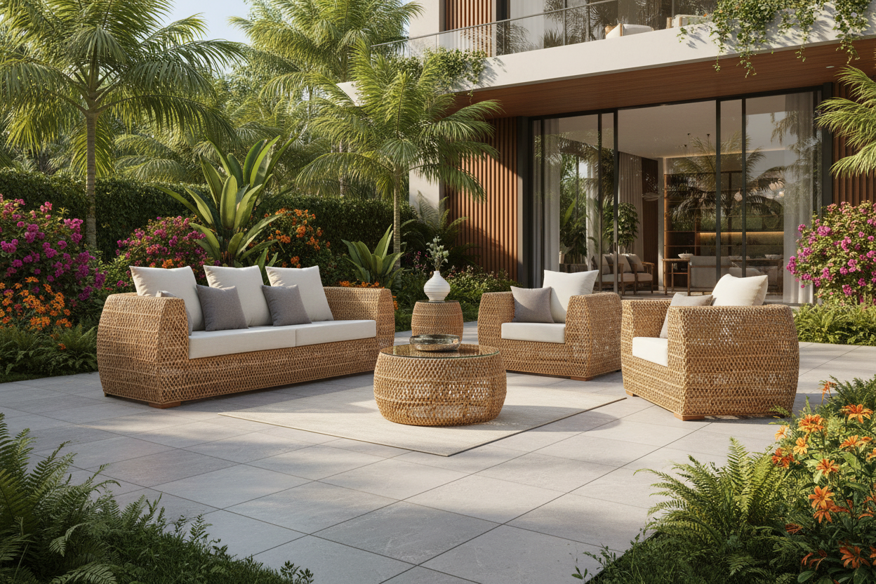 Panama Jack Sumatra Outdoor Wicker 5-Person Seating Set with Cushions