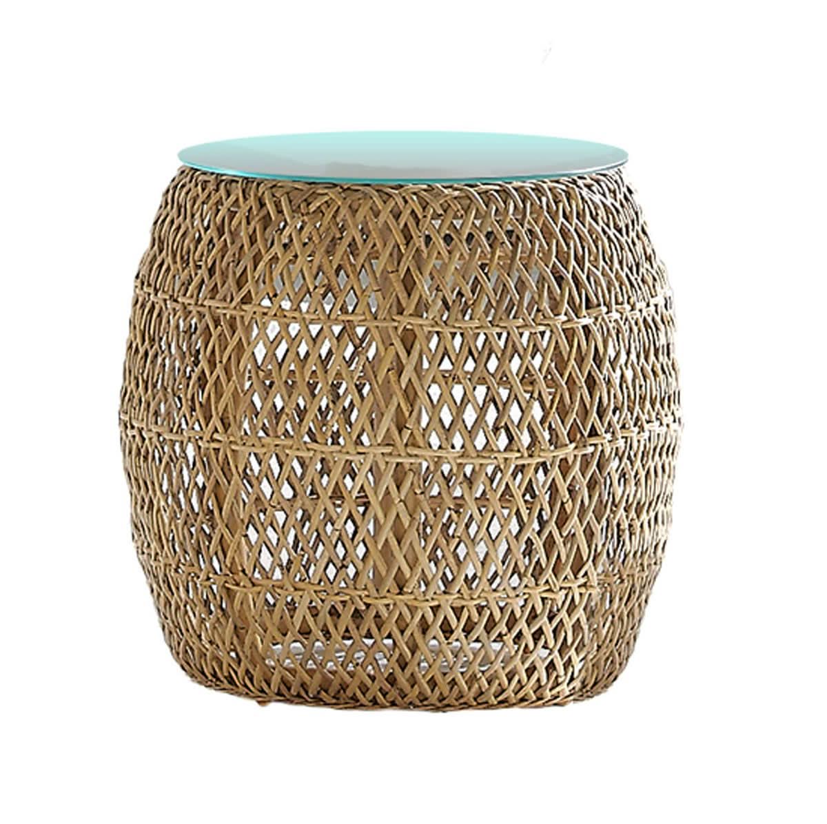 Panama Jack Sumatra Outdoor Wicker End Table w/Glass