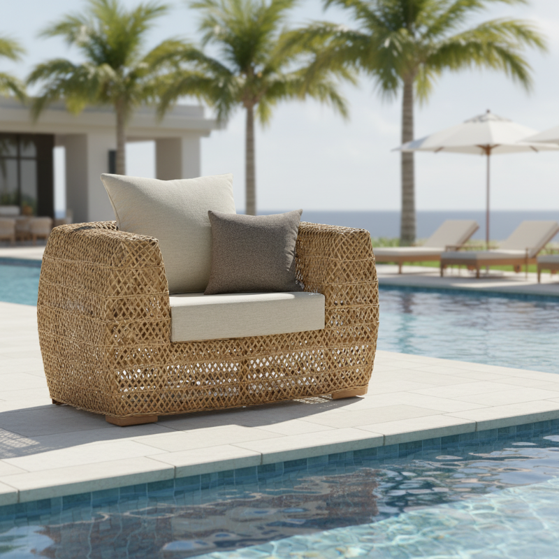 Panama Jack Sumatra Outdoor Wicker Lounge Chair with Cushions
