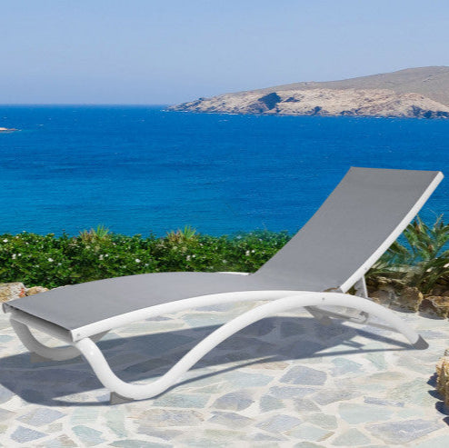 Hospitality Rattan Arch Set of 2 Stackable Grey Sling Chaise Lounger