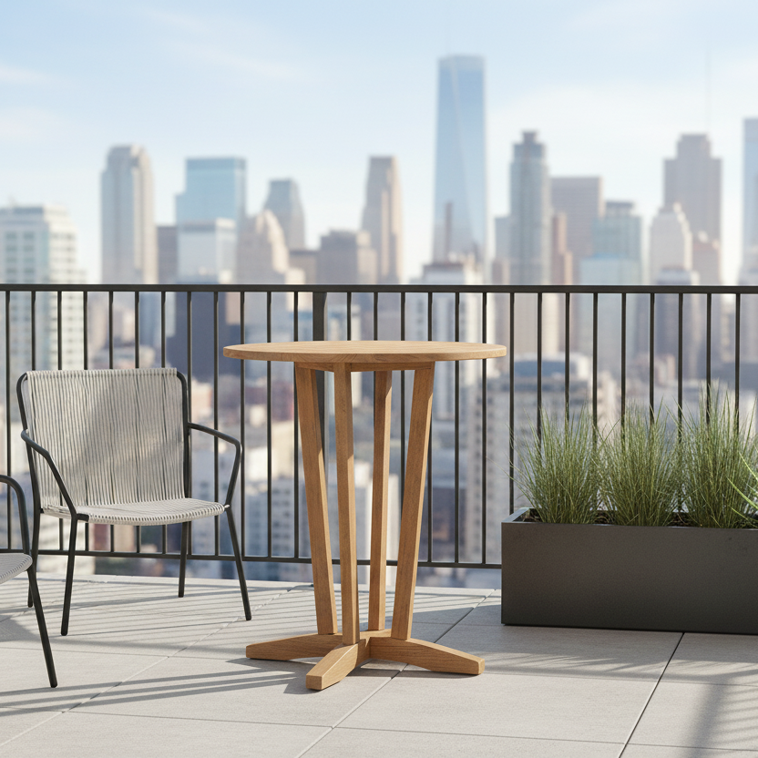 Lloyd Flanders Teak Solid Wood Outdoor 30" Round Balcony Table