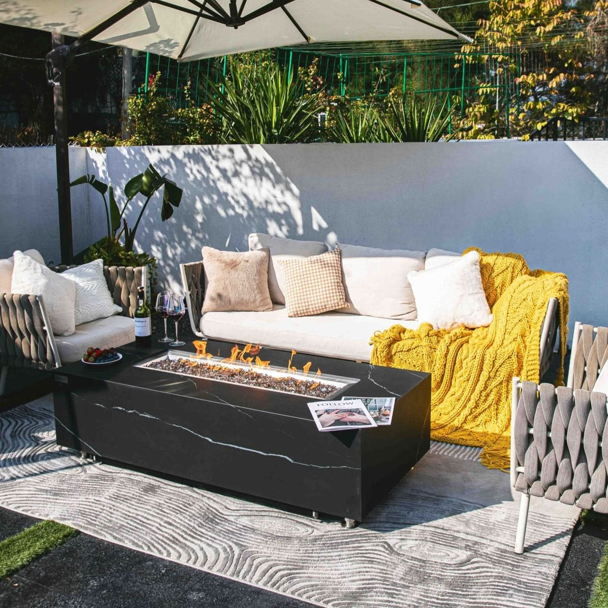 Elementi Plus Varna Marble Porcelain Outdoor Fire Pit Table