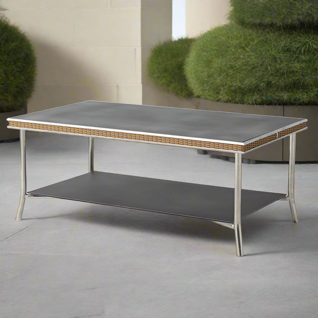 Lloyd Flanders Visions Wicker Outdoor 42" Rectangular Cocktail Table with Charcoal Glass