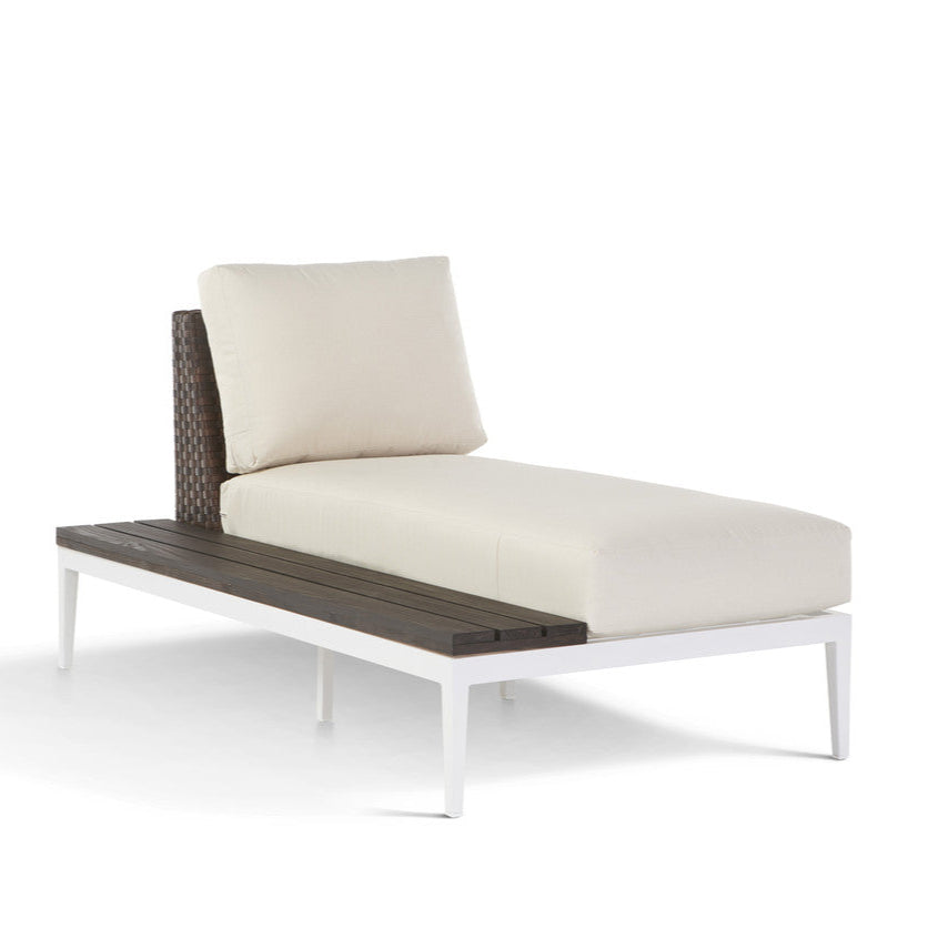 South Sea Rattan Stevie Aluminum Outdoor Chaise Lounge With Left Side Facing Table