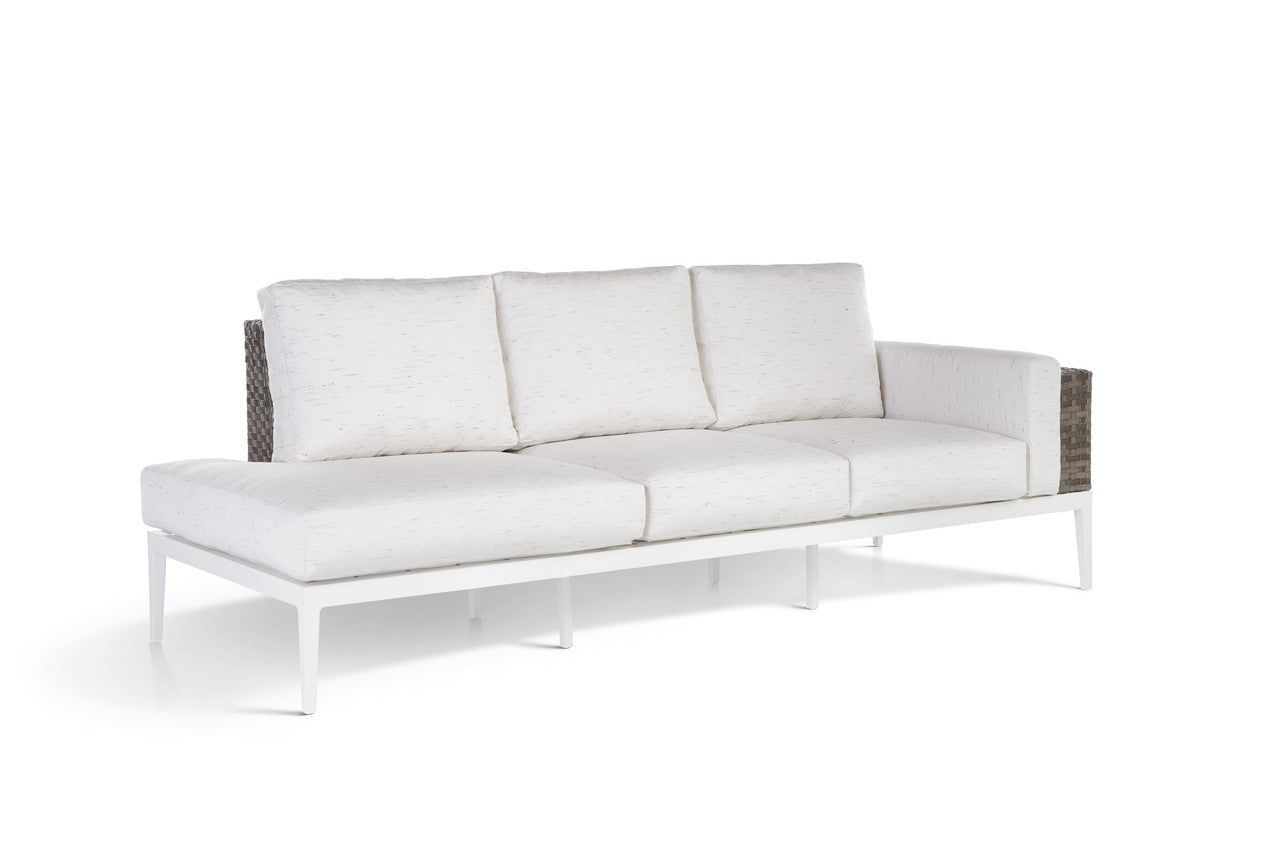 South Sea Rattan Stevie Wicker Left side Facing Sofa Chaise With Arm Bolster