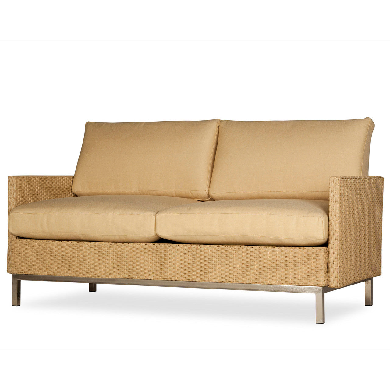 Lloyd Flanders Elements Wicker Outdoor Settee with Loom Arm and Back