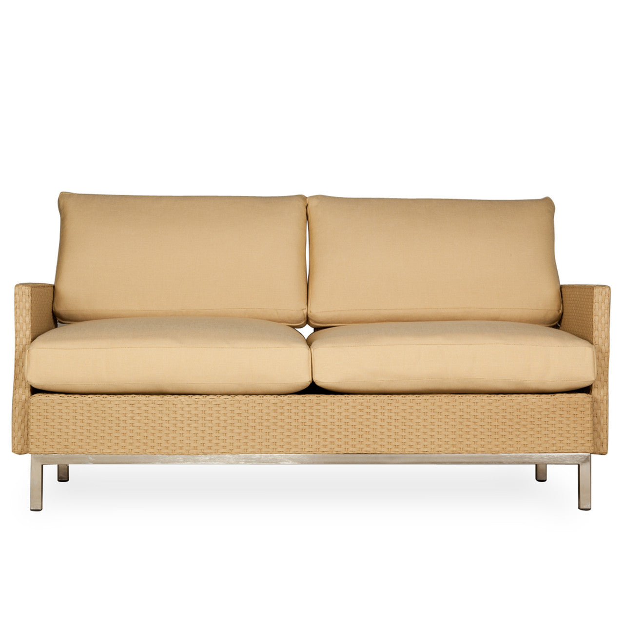Lloyd Flanders Elements Wicker Outdoor Settee with Loom Arm and Back