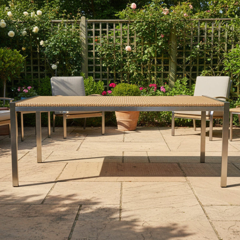 Lloyd Flanders Elements Wicker Outdoor 71" Rectangle Dining Table with Stainless Steel Base