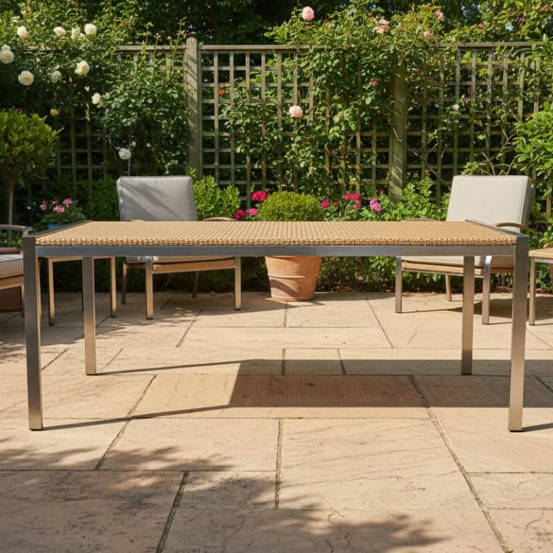 Lloyd Flanders Elements Wicker Outdoor 71" Rectangle Dining Table with Stainless Steel Base