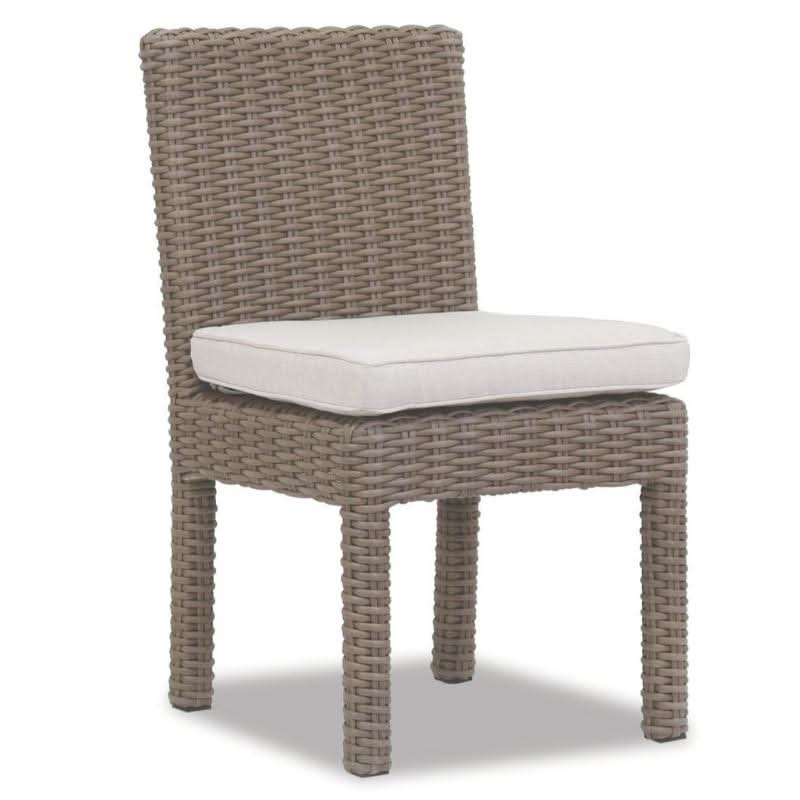 Sunset West Coronado Wicker Outdoor Armless Dining Chair With Cushions in Canvas Flax