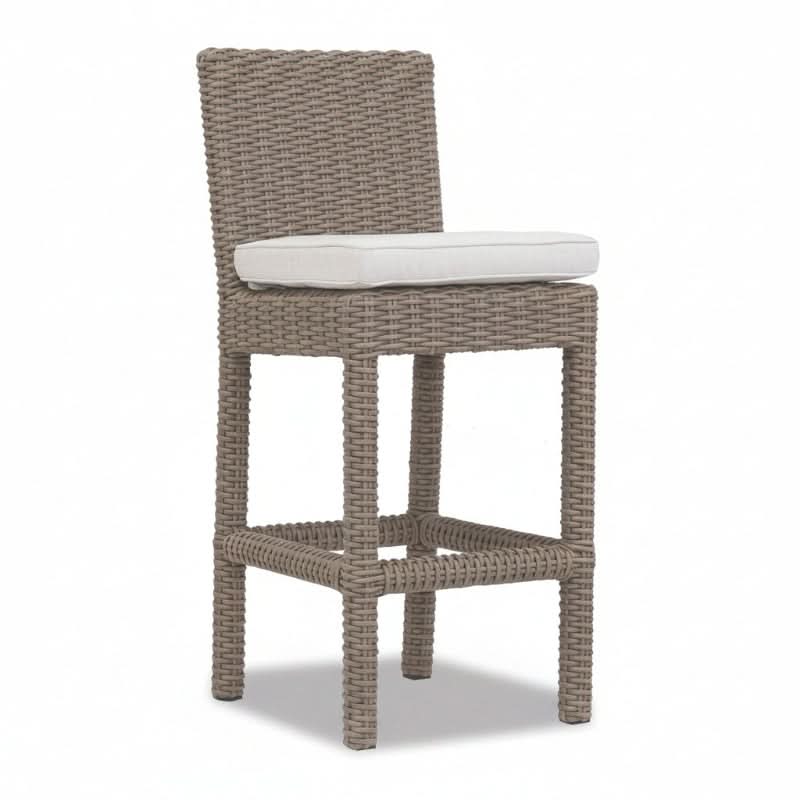 Sunset West Coronado Wicker Outdoor Bar Stool With Cushions in Canvas Flax w/ Self Welt
