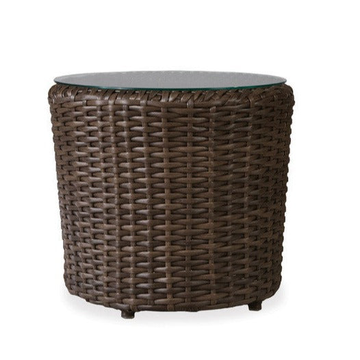 Lloyd Flanders Largo Woven Vinyl 22" Round End Table With Glass