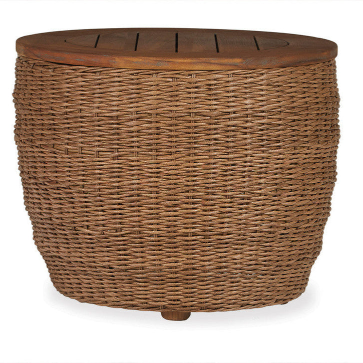 Lloyd Flanders Tobago Woven Vinyl & Teak Outdoor 24" Round Barrel End Table