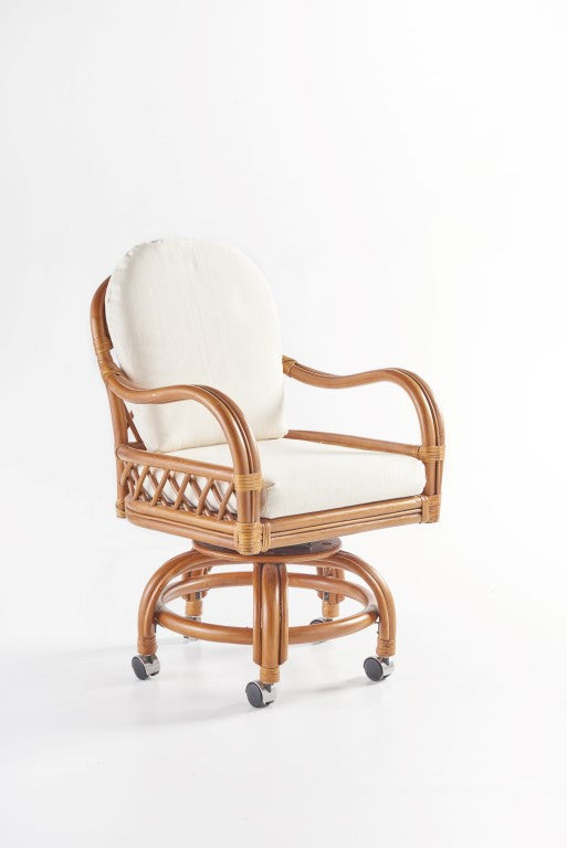 South Sea Rattan Antigua Indoor Swivel Caster Dining Arm Chair