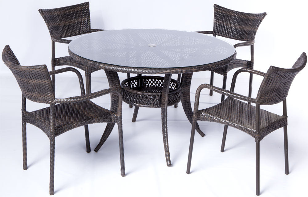 Alfresco Home Tutto 5 Piece  48" Round Wicker Dining Set