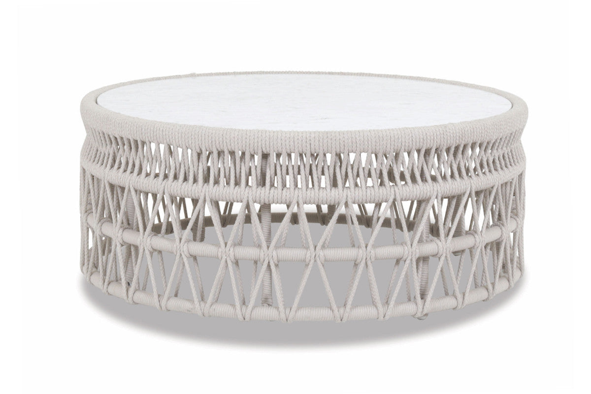 Sunset West Dana Rope Aluminum Outdoor Coffee Table with Honed Carrara Marble Top