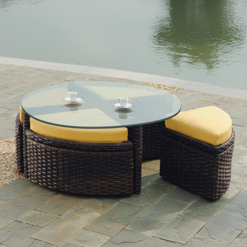 South Sea Rattan Saint Tropez Wicker Outdoor Sushi Table With Ottomans