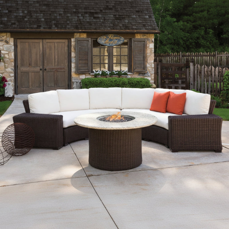 Lloyd Flanders Mesa Woven Vinyl Outdoor 6‑Person Curved Sectional Set with Fire Table