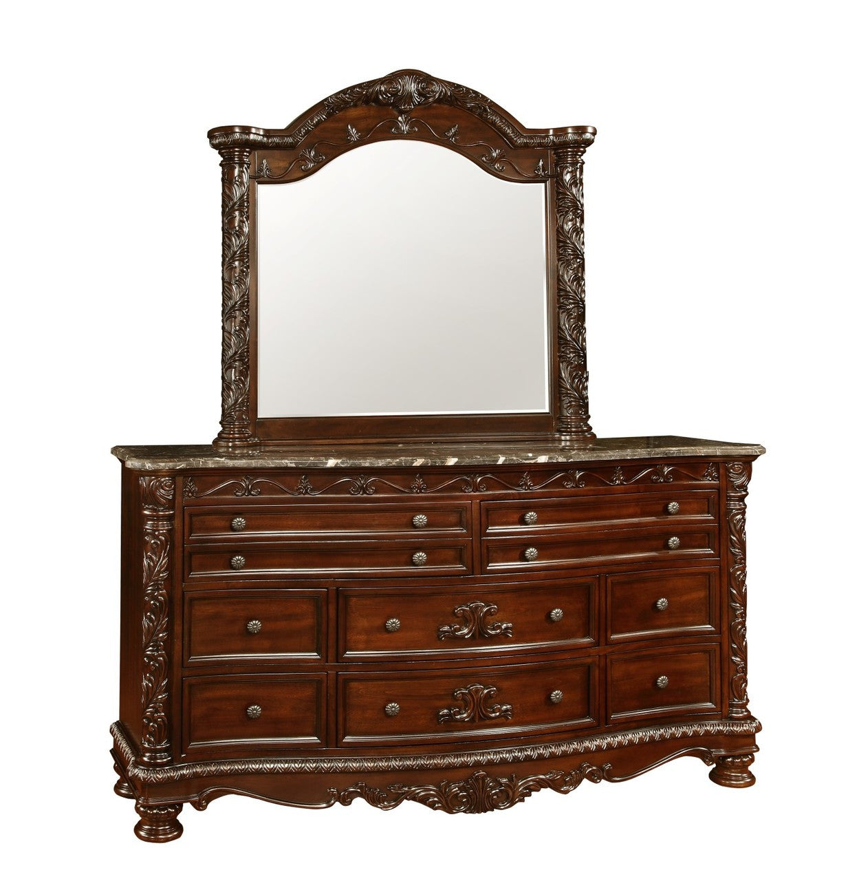 Dresser with marble top store and mirror