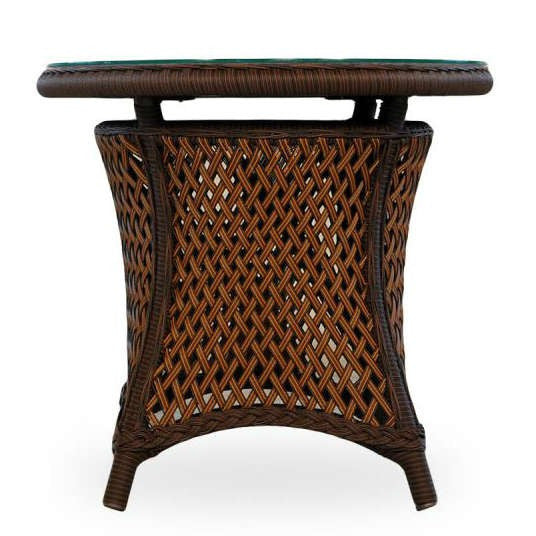 Lloyd Flanders Grand Traverse Wicker Outdoor 24" Round End Table with Lay‑On Glass