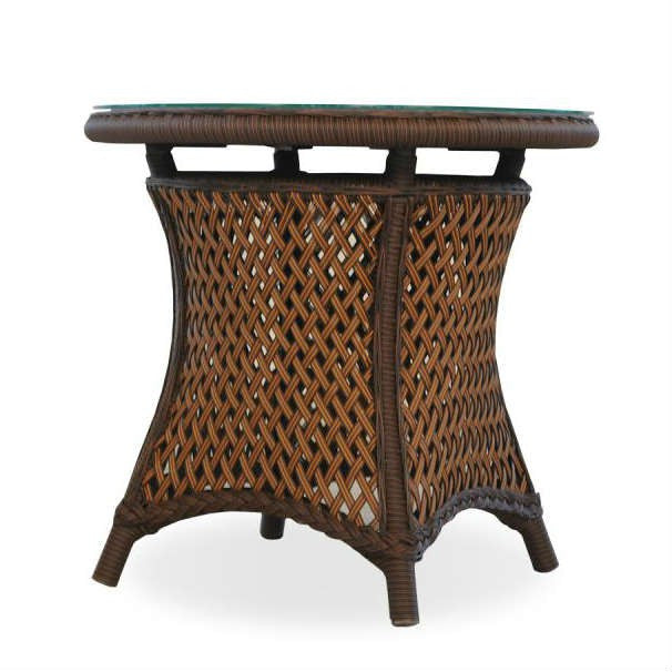 Lloyd Flanders Grand Traverse Wicker Outdoor 24" Round End Table with Lay‑On Glass