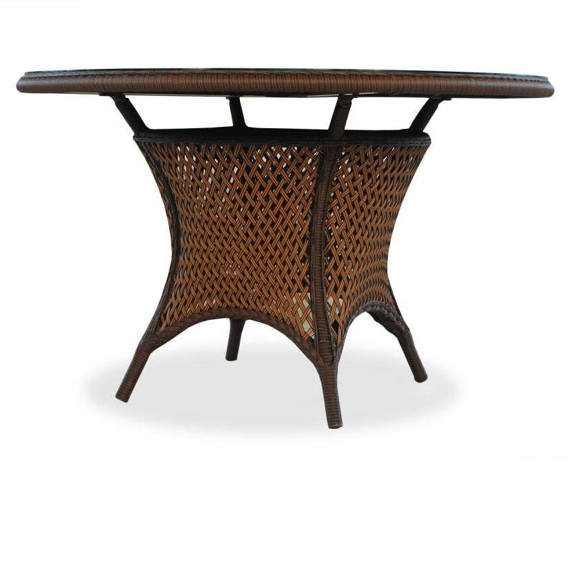 Lloyd Flanders Grand Traverse Wicker Outdoor 48" Round Umbrella Dining Table with Lay-On Glass