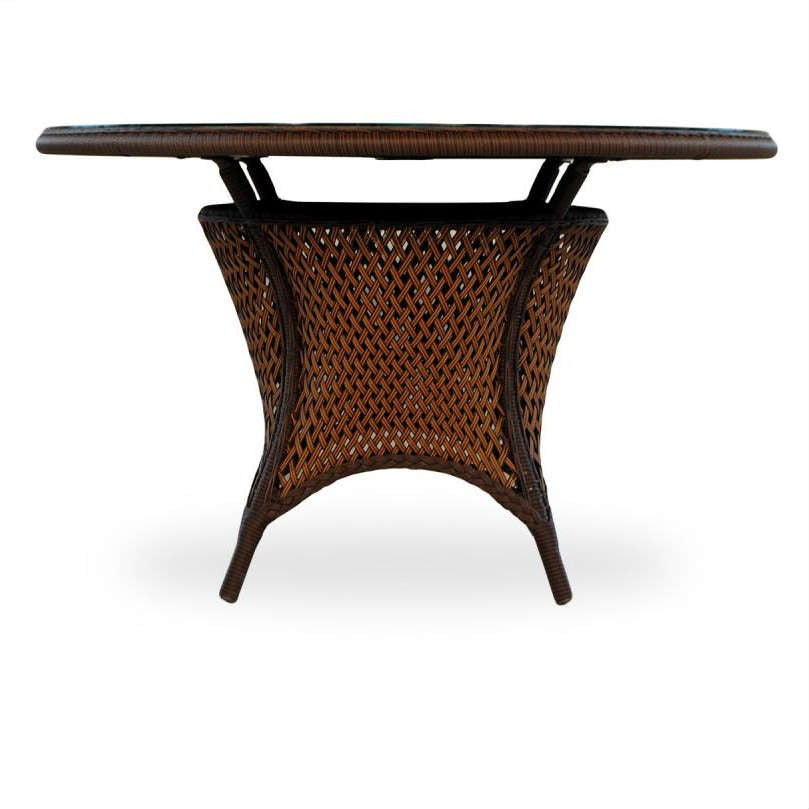 Lloyd Flanders Grand Traverse Wicker Outdoor 48" Round Umbrella Dining Table with Lay-On Glass