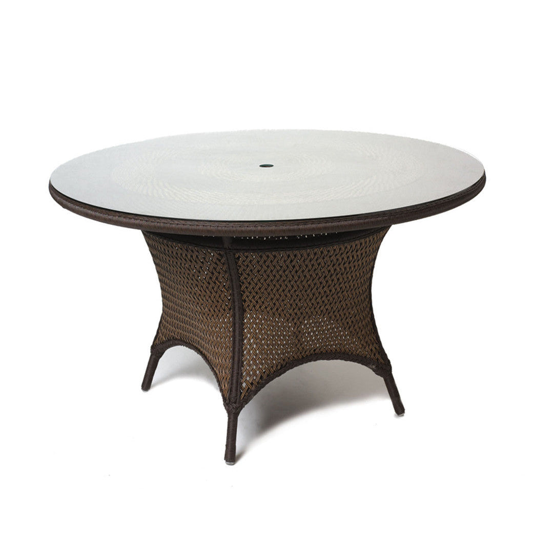 Lloyd Flanders Grand Traverse Wicker Outdoor 48" Round Umbrella Dining Table with Lay-On Glass