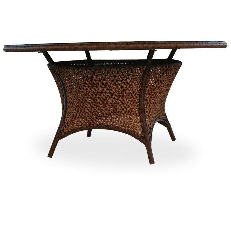 Lloyd Flanders Grand Traverse Wicker Outdoor 60" Round Umbrella Dining Table with Lay-On Glass