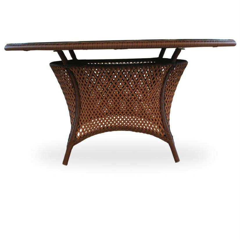 Lloyd Flanders Grand Traverse Wicker Outdoor 60" Round Umbrella Dining Table with Lay-On Glass